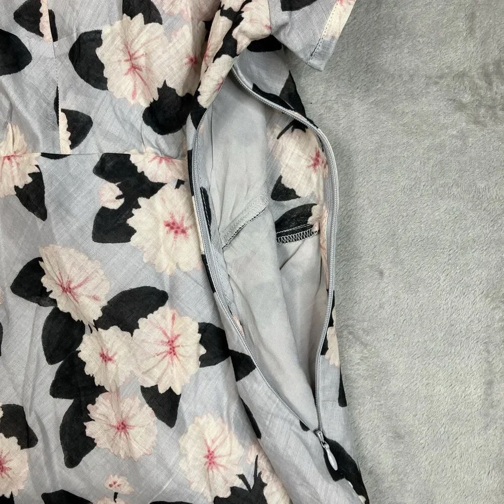 J Crew Ramie Midi Dress Womens 2 Pink Ruffle Hem Poppy Floral V Neck CT303